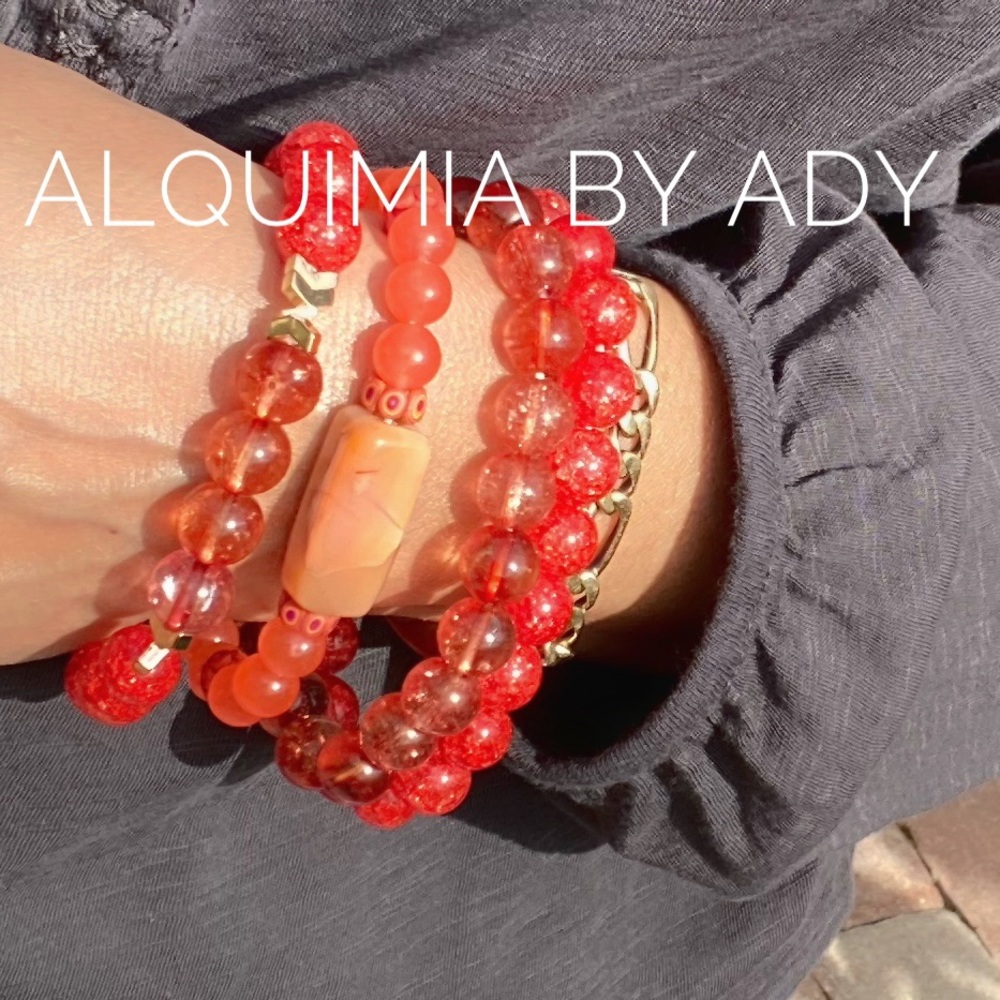 Alquimia tangerine crackled Quartz beaded hand crafted statement bracelet - Picture 4 of 4